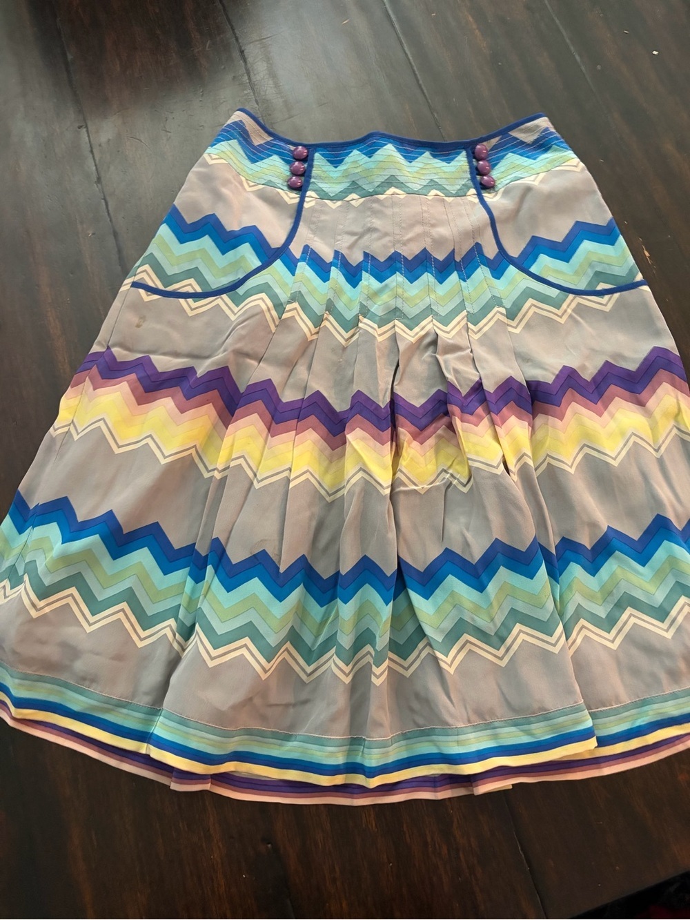 Anthropologie Plenty by Tracy Reese Multicolor Chevron Pleated Midi Skirt size 2